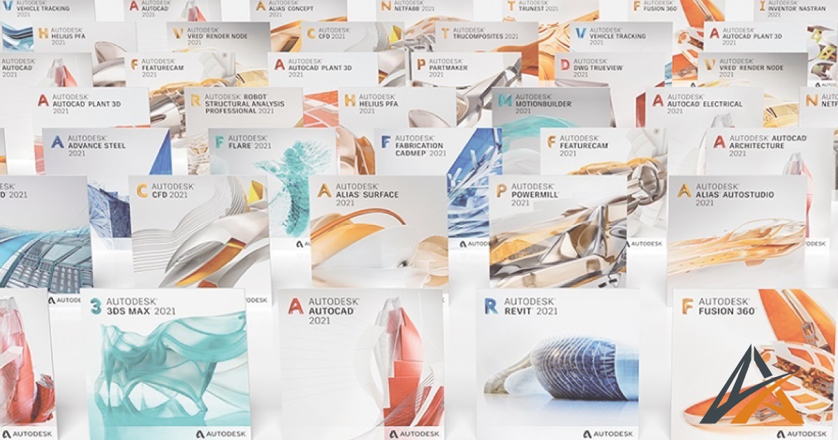 Logiciel génie civil : boîtes de logiciels Autodesk 2021, dont AutoCAD, Revit et Robot Structural Analysis Professional